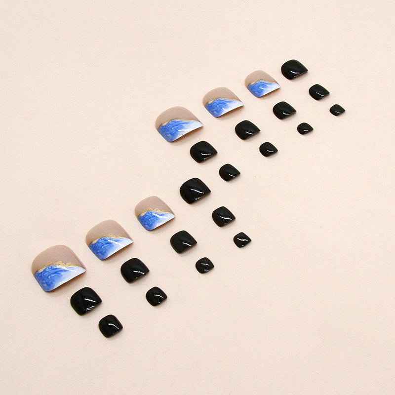 Unhas postiças para pés, esquema de cores azul-marinho, unhas postiças brancas de fada, primavera e verão, unhas postiças para pés, beleza vestível, unhas postiças para pés, peça de unha 365nails