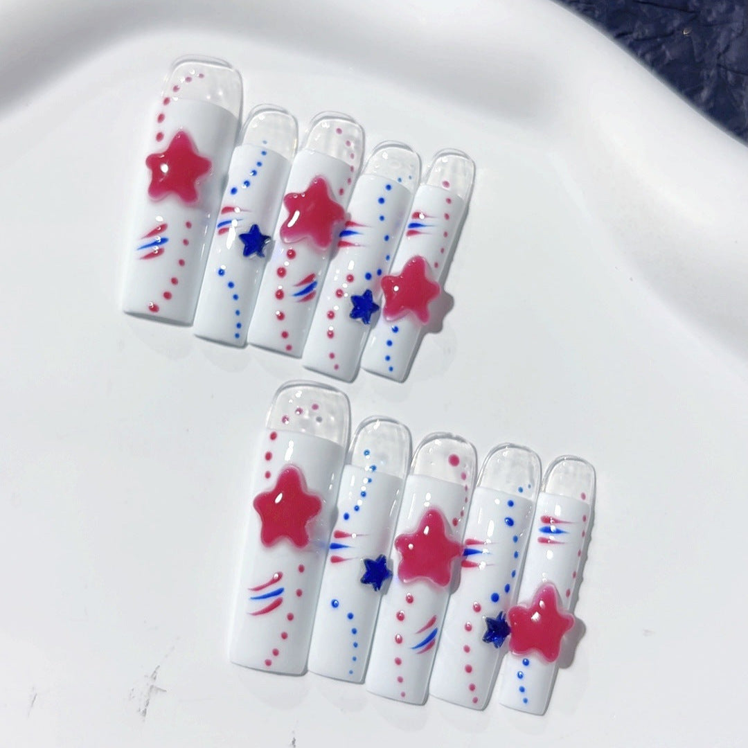 Red Blue Star Pop Art Press On Nails