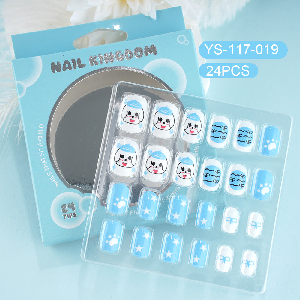 Children press on nails, cartoon 24-piece boxed finished product, sweet and cute children's removable fake nail patch manicure