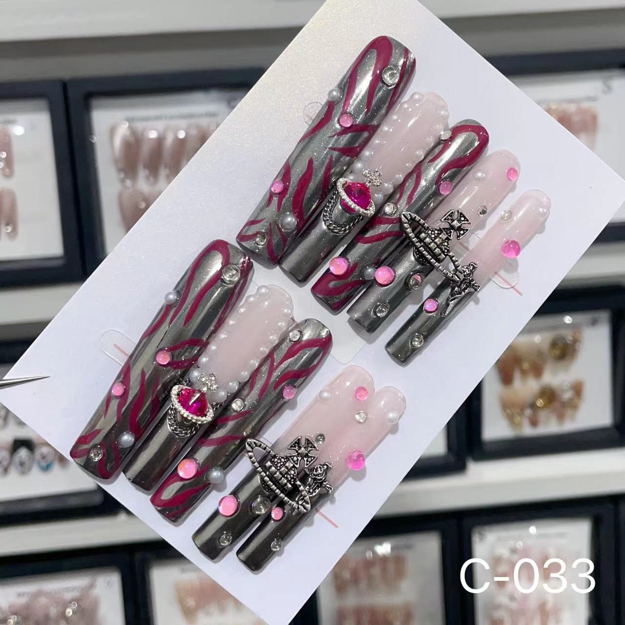 Extra Long 5.5cm Water Pipe Press-On Nails | Handmade Collection | Round Shape