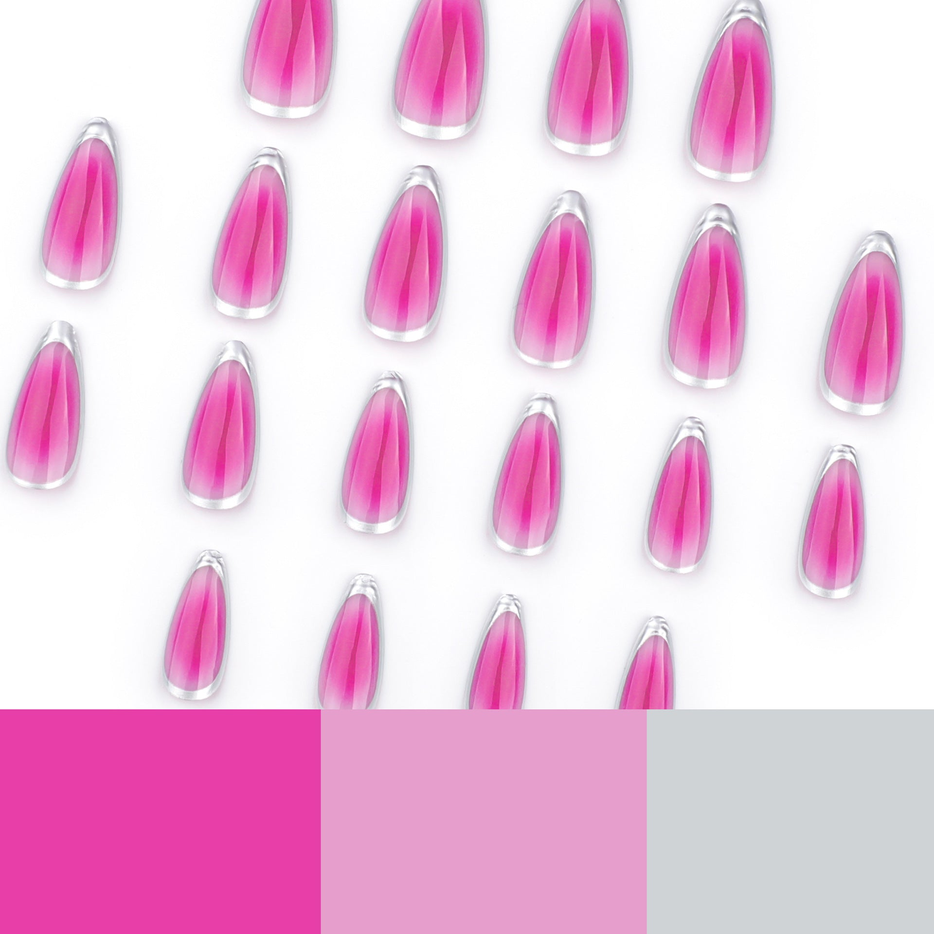 vente chaude patchs, flou rose rouge, cercle français argent, patchs d'ongles amande, en gros.｜365nails