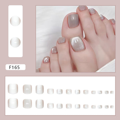 Simple white light coffee solid color cat eye fashionable sweet ins wind Press-on toenails  removable 24 pieces｜365nails