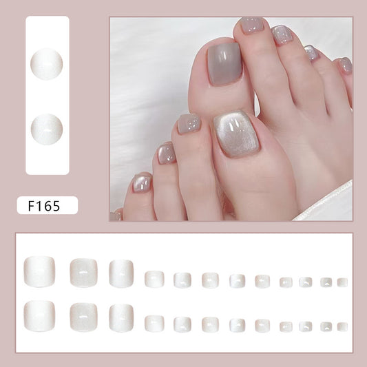 Simple white light coffee solid color cat eye fashionable sweet ins wind Press-on toenails  removable 24 pieces｜365nails