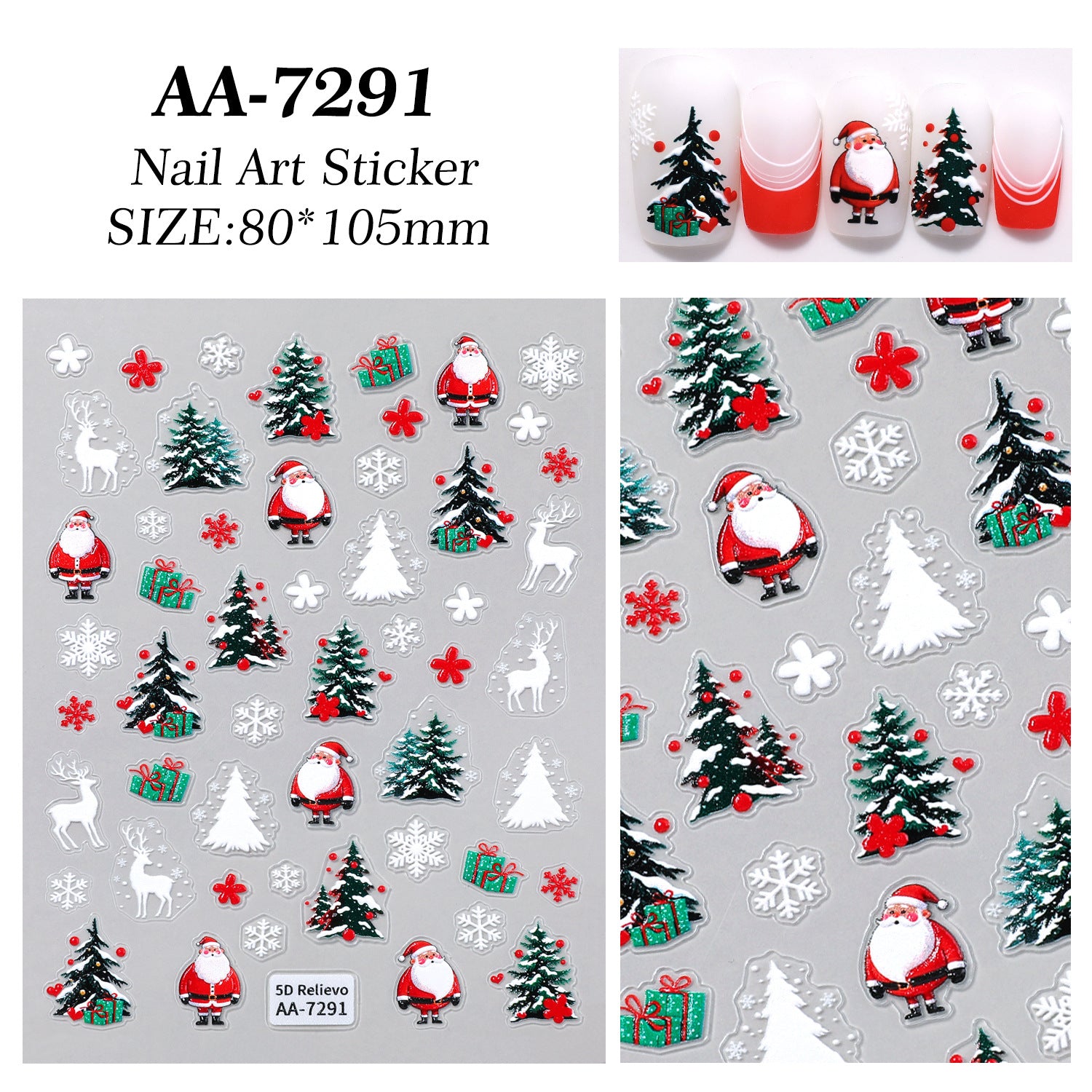 Original Christmas Nail Art Sticker 5D Embossed Three-dimensional Happy Christmas Atmosphere Elements DIY Nail Sticker AA
