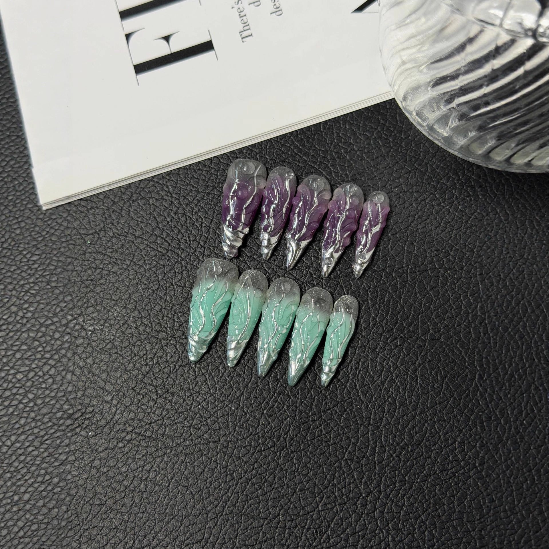 365nails: "Crystal Whisper" – 3D Chrome & Gradient Handmade Stiletto Nails