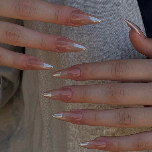 Simple ice-through fake nail manicure piece Almond nail wearable nail sticker Nail piece Hair French wearable nail piece｜365nails