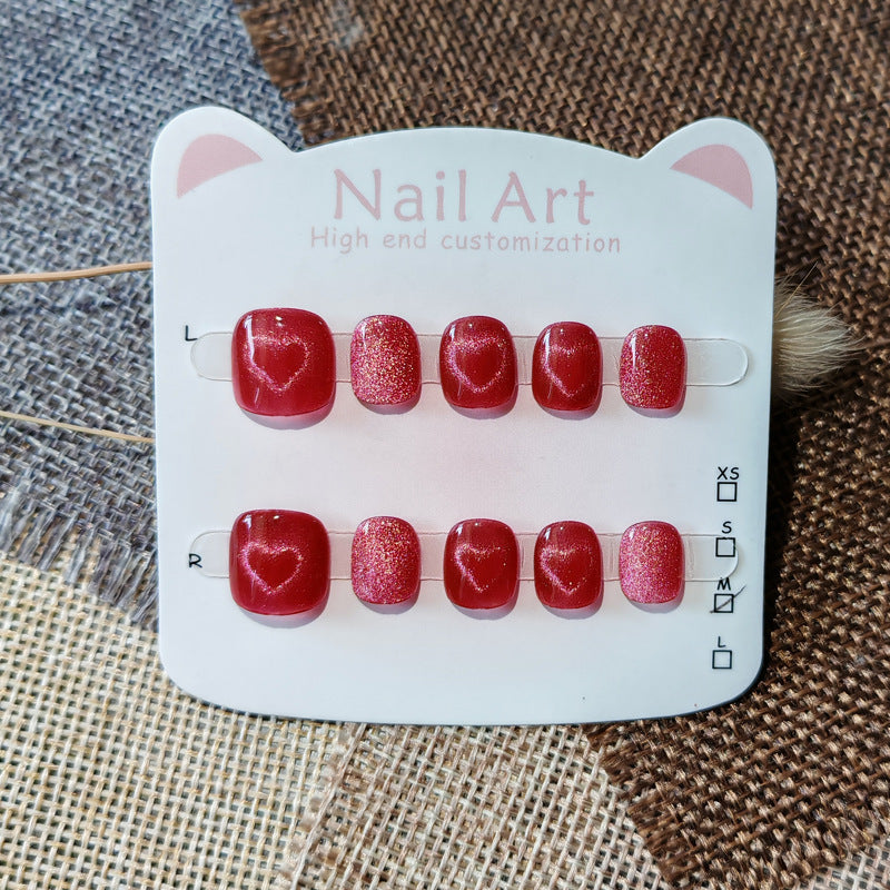 365nails: "ruby red cat-eye heart" – handmade press-on pedicure
