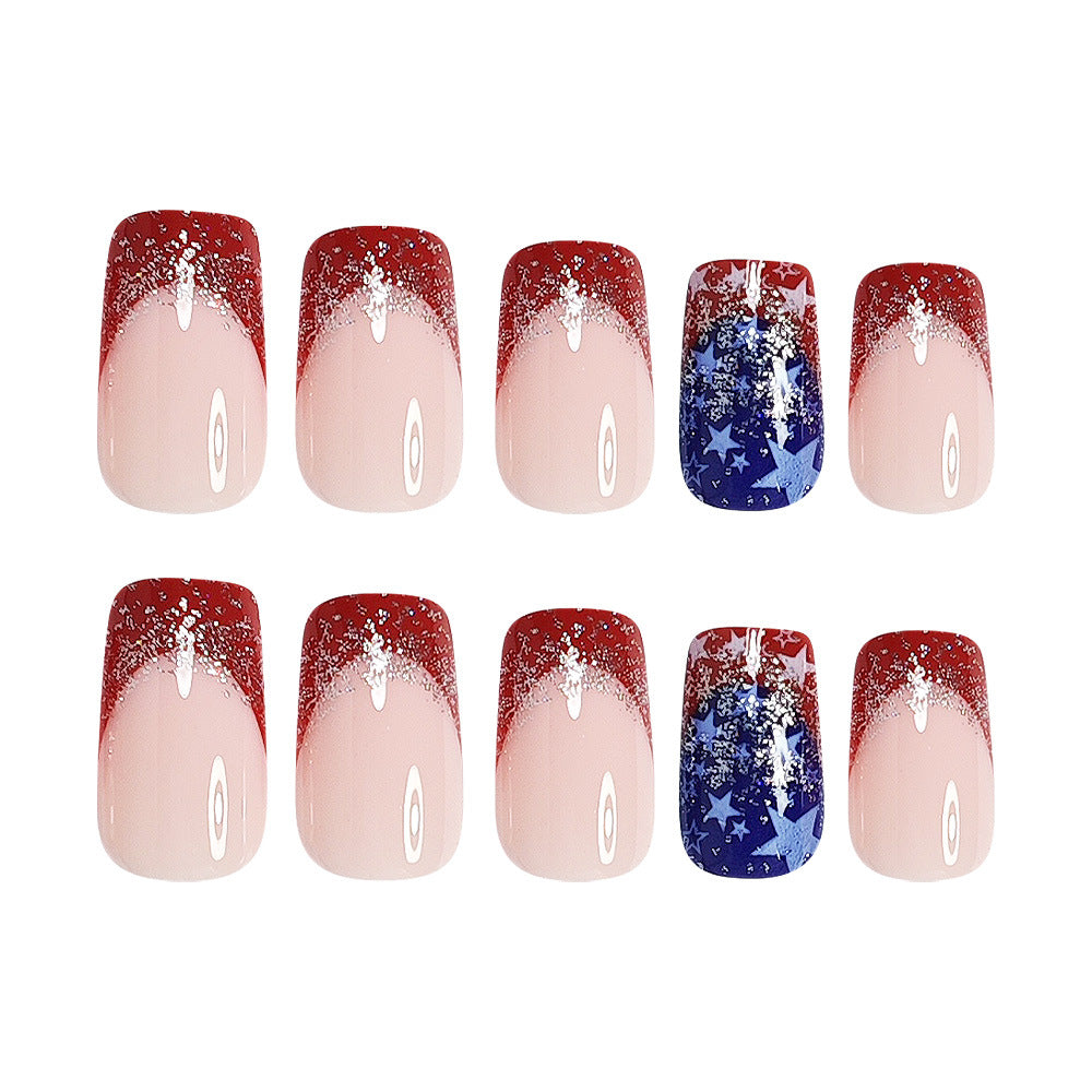 365nails: 독립기념일 그라데이션 글리터 스타 프레스온 네일