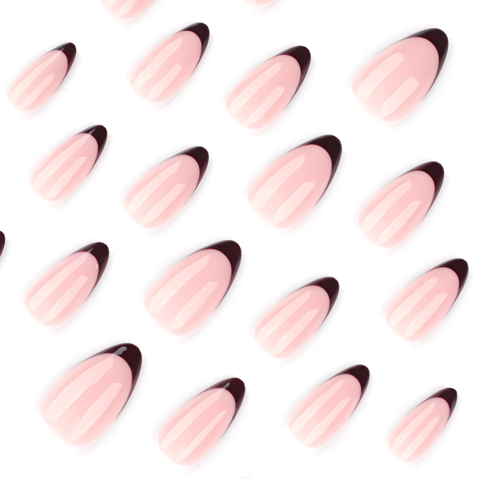 Soft Nude Burgundy French Tips Short Almond Press On Nails