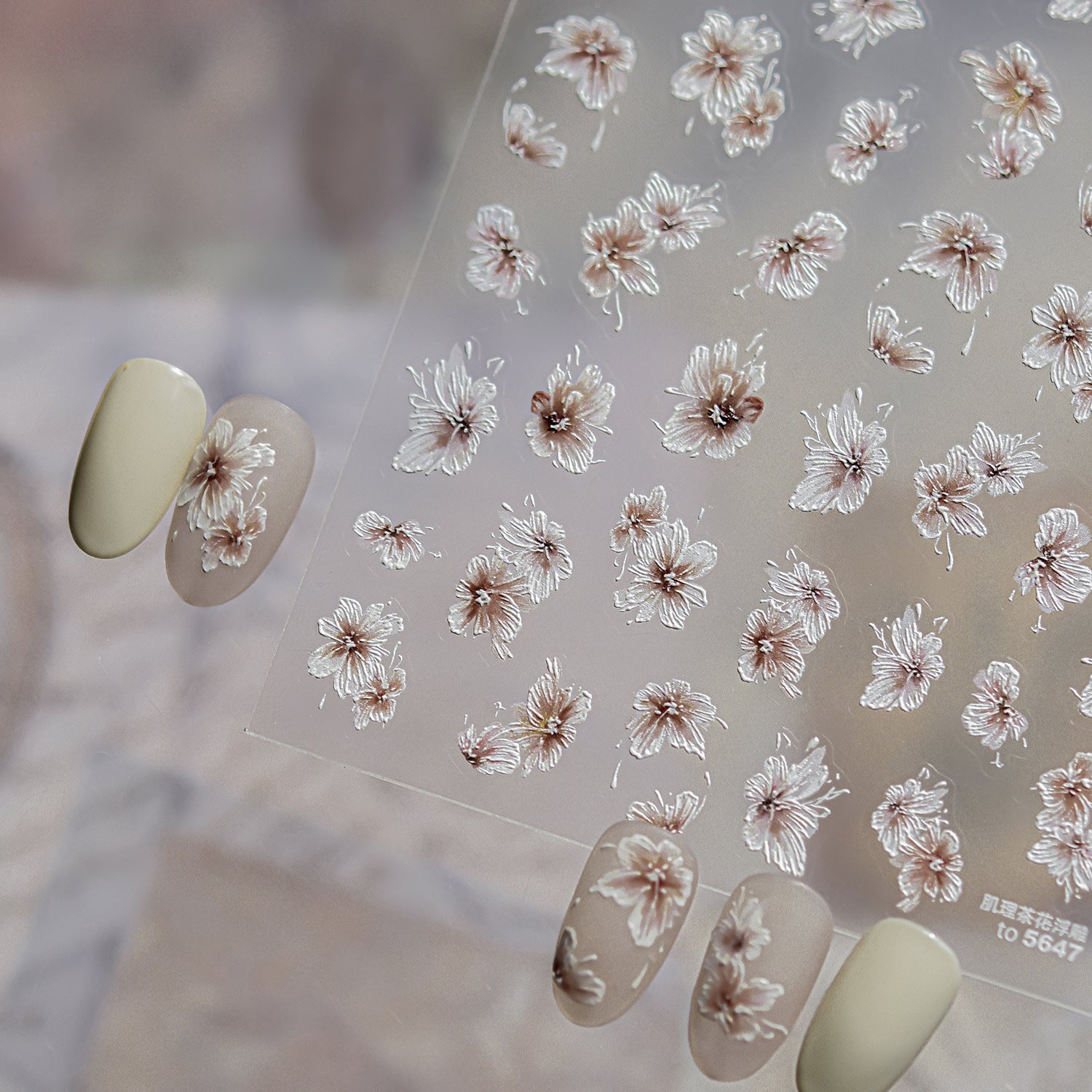 花羽系列："粉彩綻放" – 3D 壓紋甲貼