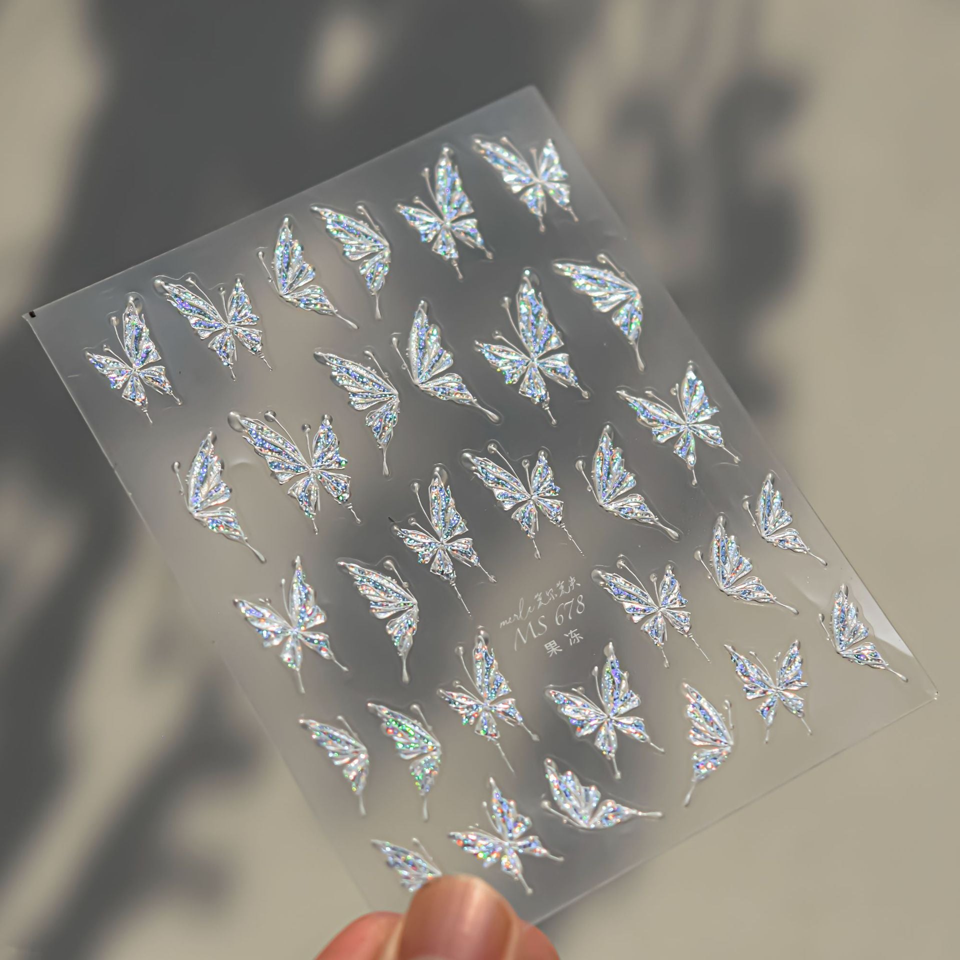 Holographic Iridescent Butterfly Nail Stickers – 5D Embossed Fairy Wing Set