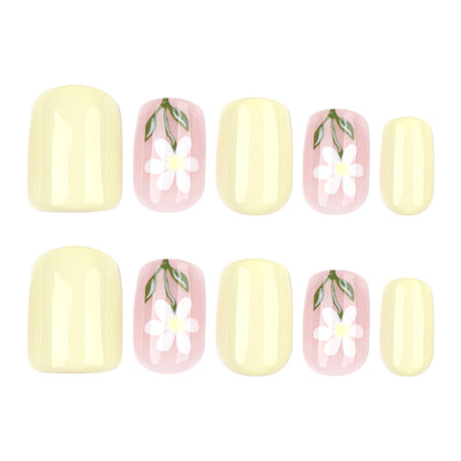 Uñas cortas cuadradas con diseño de viento de verano, con uñas postizas, diseño de margaritas pequeñas y frescas, venta al por mayor | 365nails
