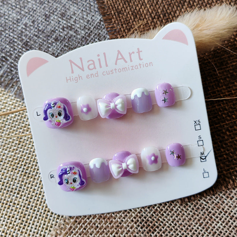 365nails: "dreamy purple pony" – short wide handmade kids press-on nails