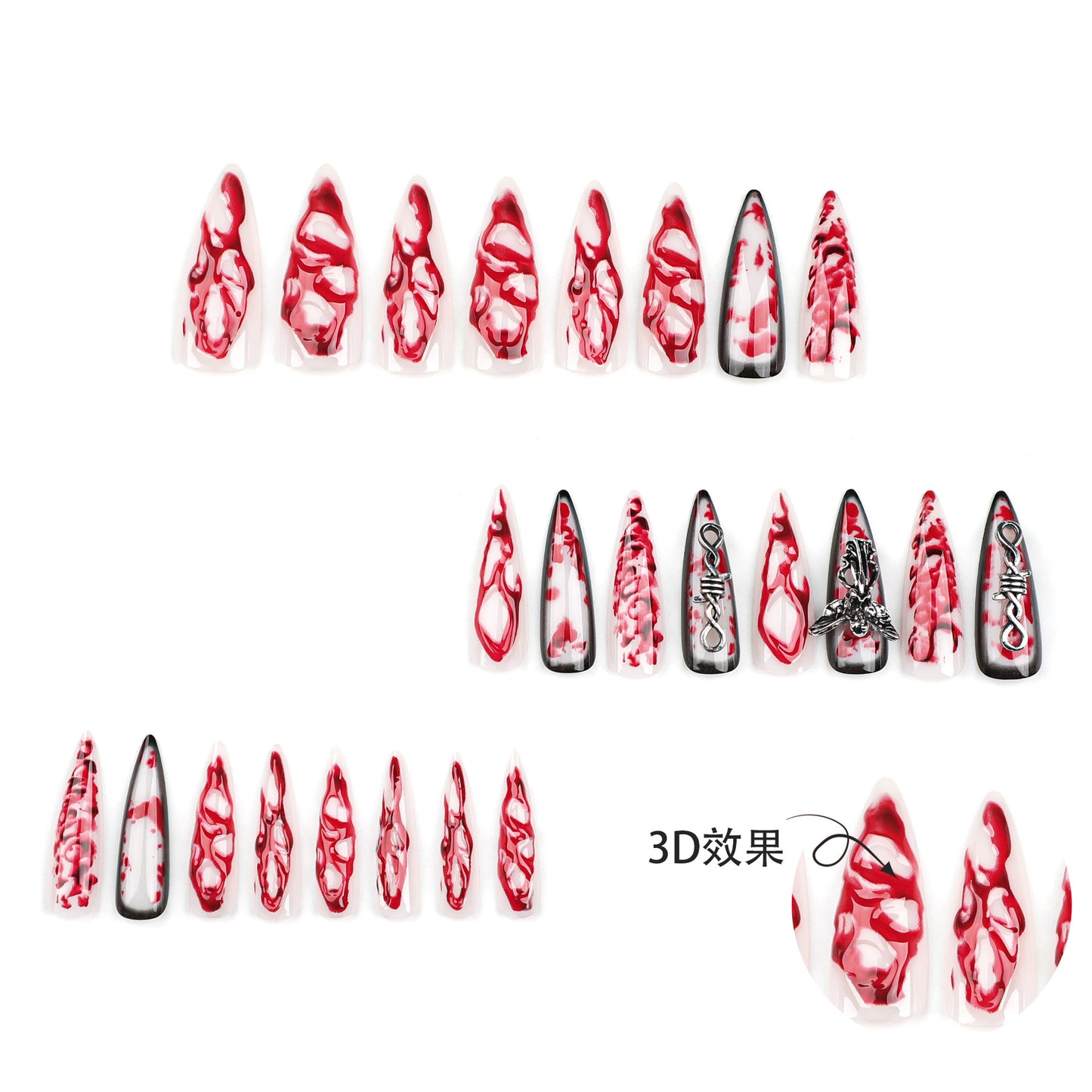 Halloween extra long pointed nail art, hot-selling angels in Europe and America, wearing nail 3D smudging fake nails press on nails｜365nails