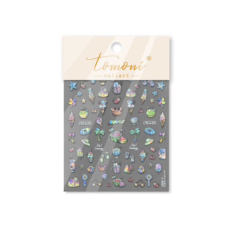 Summer Beach Treats: "Tropical Summer Dessert" – 5D Embossed Nail Sticker