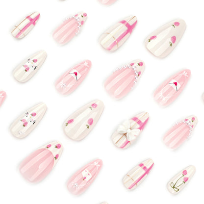 Sweet girl wind press on nails art almond fake nail cute strawberry removable nail finished product wholesale｜365nails