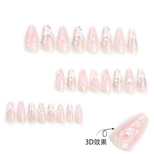 Peach love French  3D almond  mermaid bubble bead nail art piece finished product wholesale｜365nails