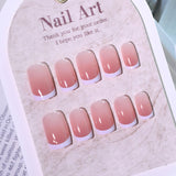 Short square French white explosion press-on nails