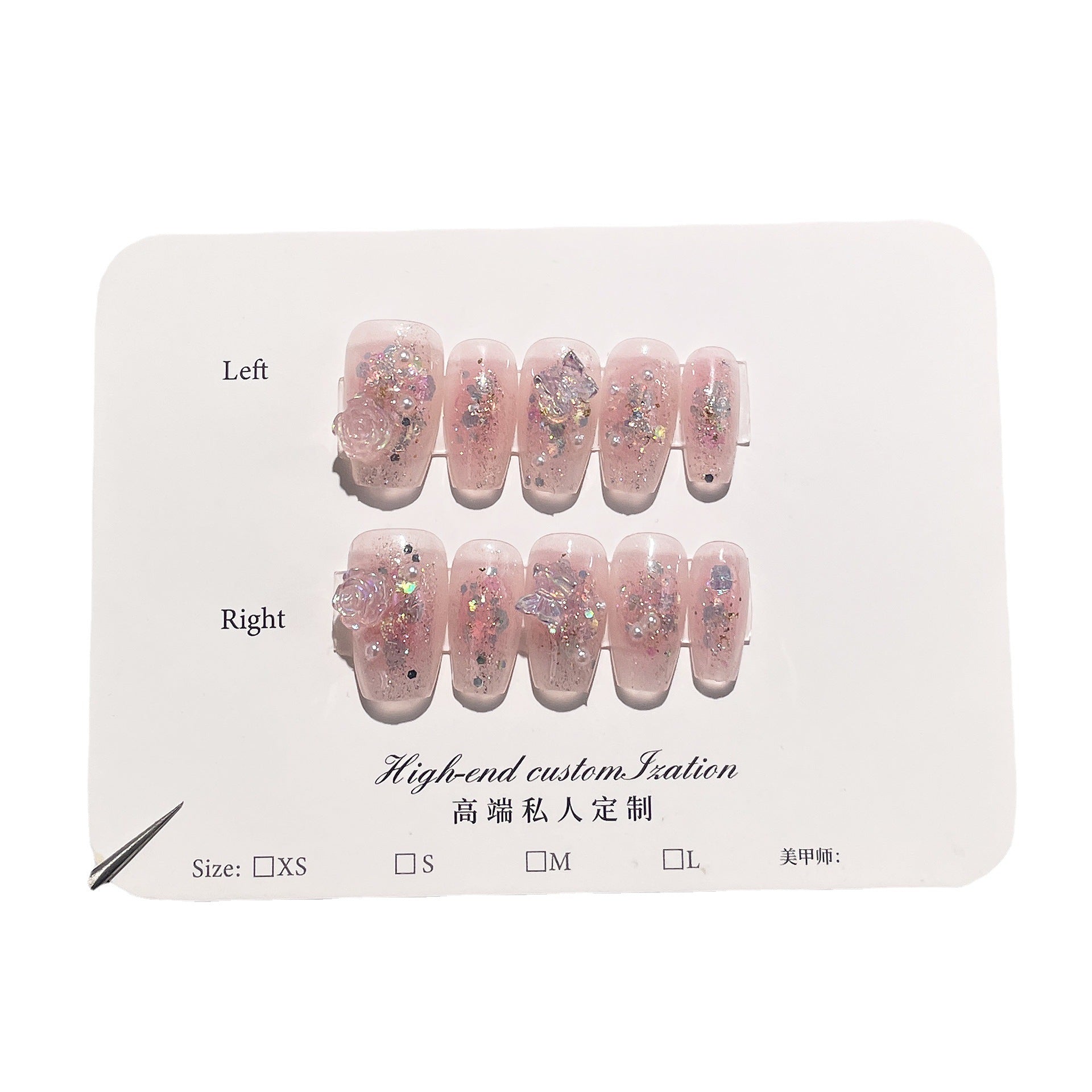 365nails: "Diamond Rose" – Medium Coffin Handmade Press-On Nails