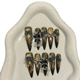 Handmade press on nails Advanced Sense Heavy Industry cat eye Black Gold Gothic Wind Factory | 365nails