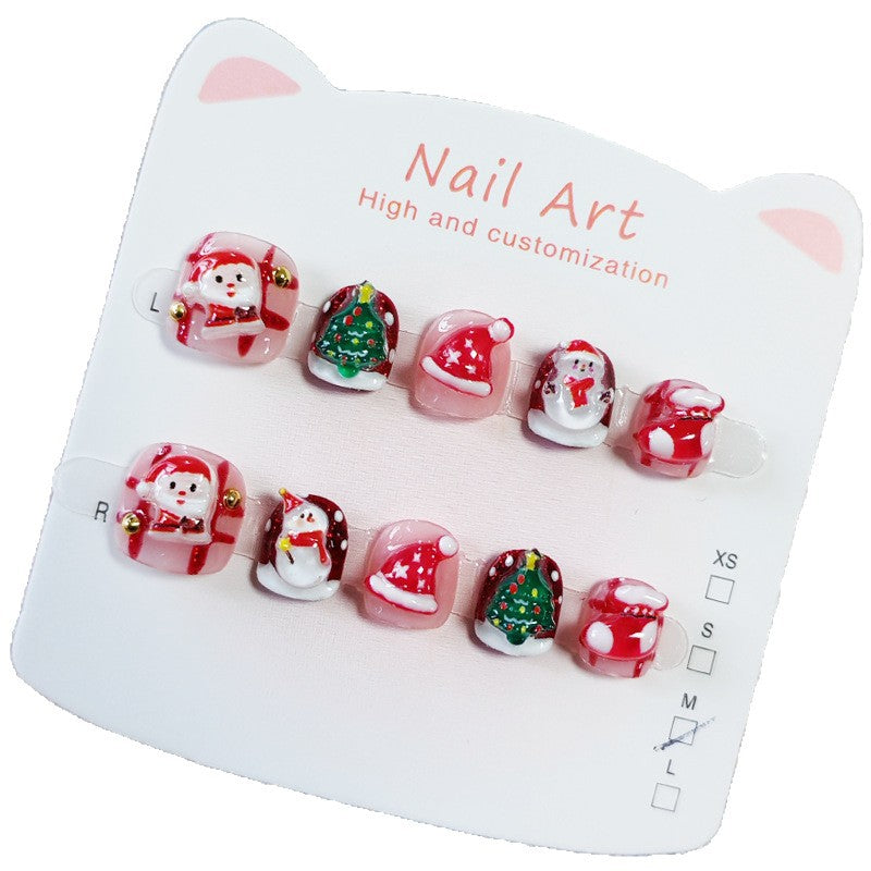 365nails-聖誕歡樂兒童系列：「聖誕老公公的冬日朋友」 – 兒童短款方形穿戴甲