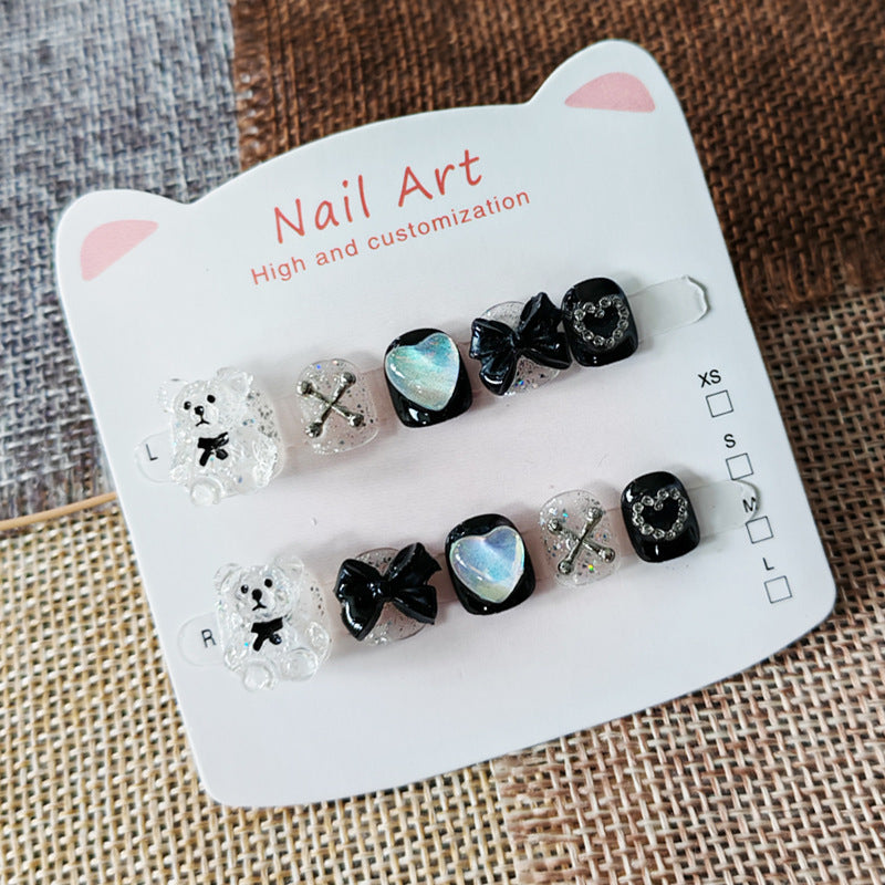 365nails: "edgy sweet bear" – short round handmade kids press-on nails