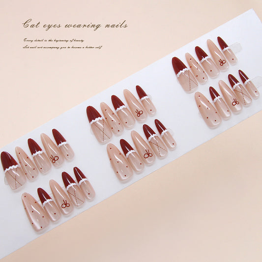 Nail Tips  prefabricated nail iced tea burst Christmas red French polka dot bow cat eye  removable and wearable｜365nails