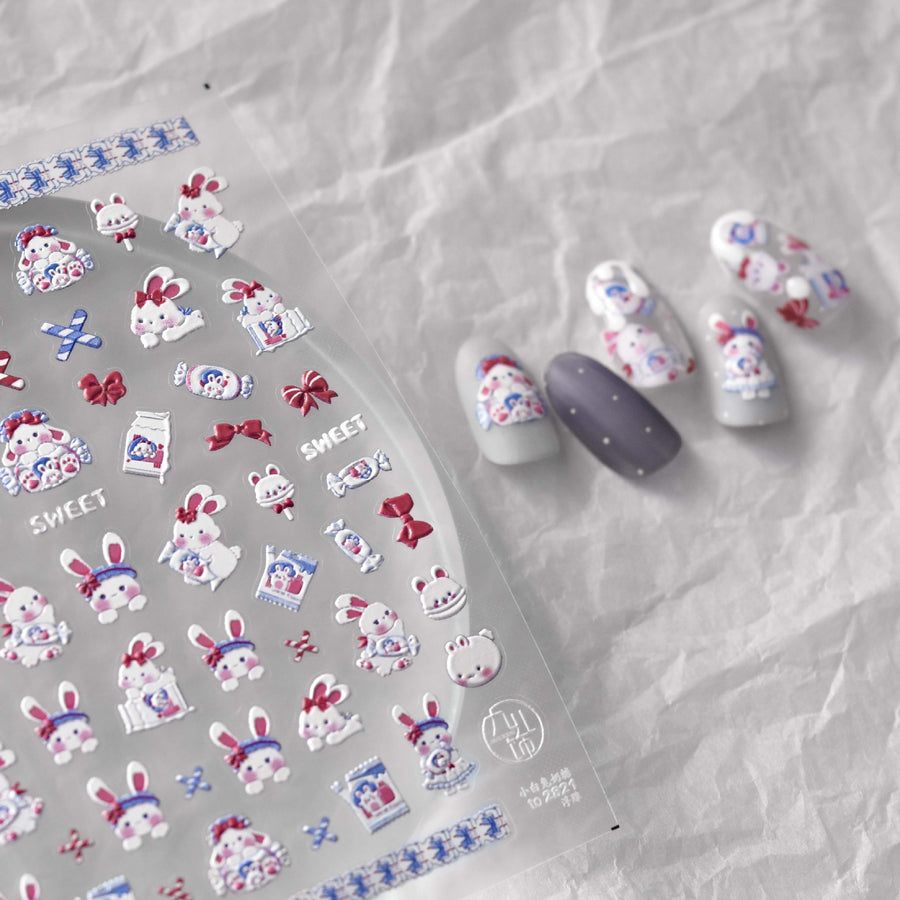 365nails: 달콤한 빨간 리본 토끼 네일 아트 스티커