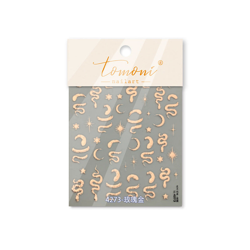 Holographic Pink Snake & Star Nail Stickers – 5D Embossed Edgy Celestial Set