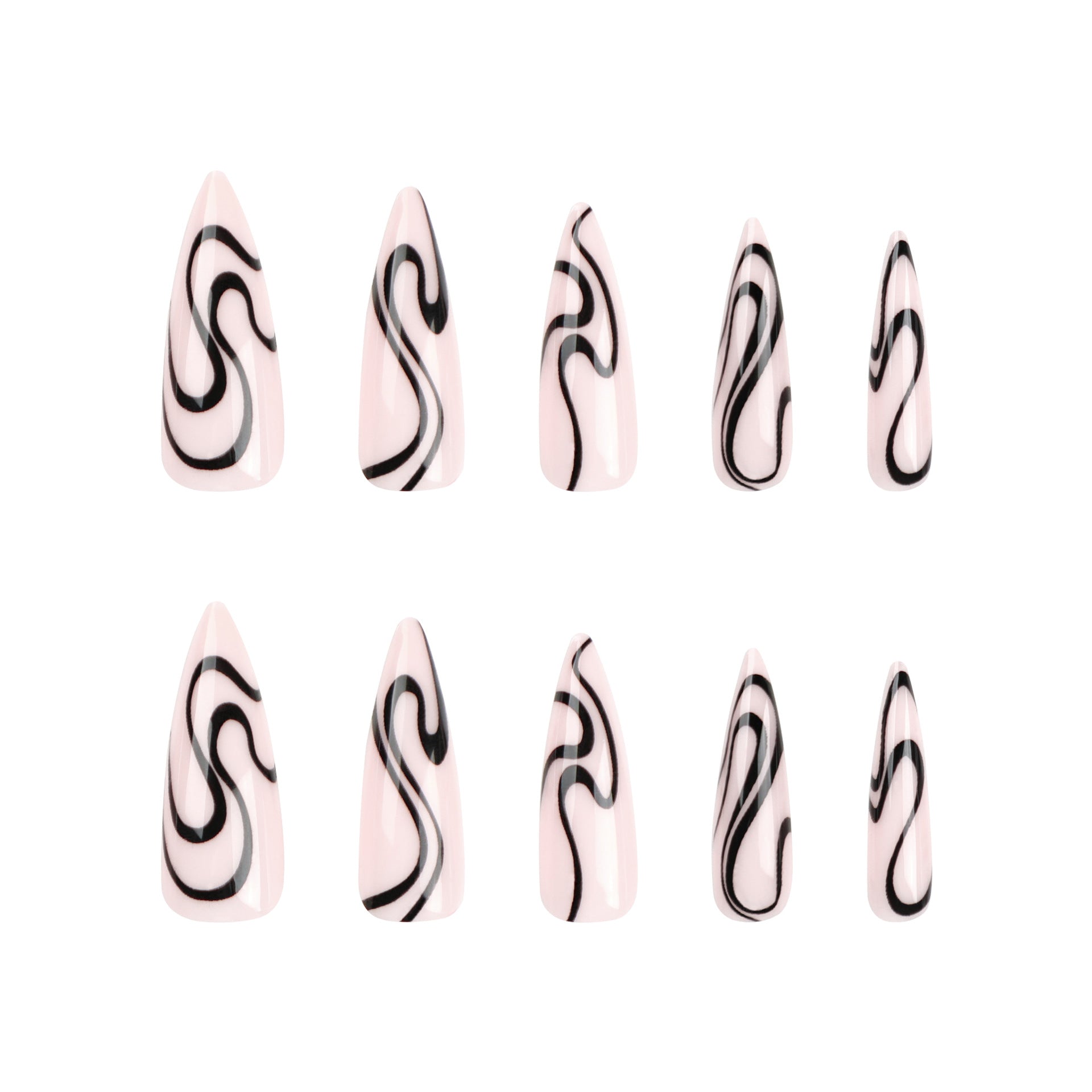 Pieza de uña de manicura con patrón de serpiente, pegatina de uña de punta larga, pieza de uña postiza ｜365nails