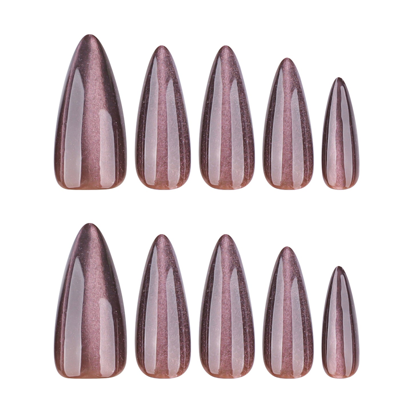 Brown solid color cat eye glitter press-on nails - medium length almond shape
