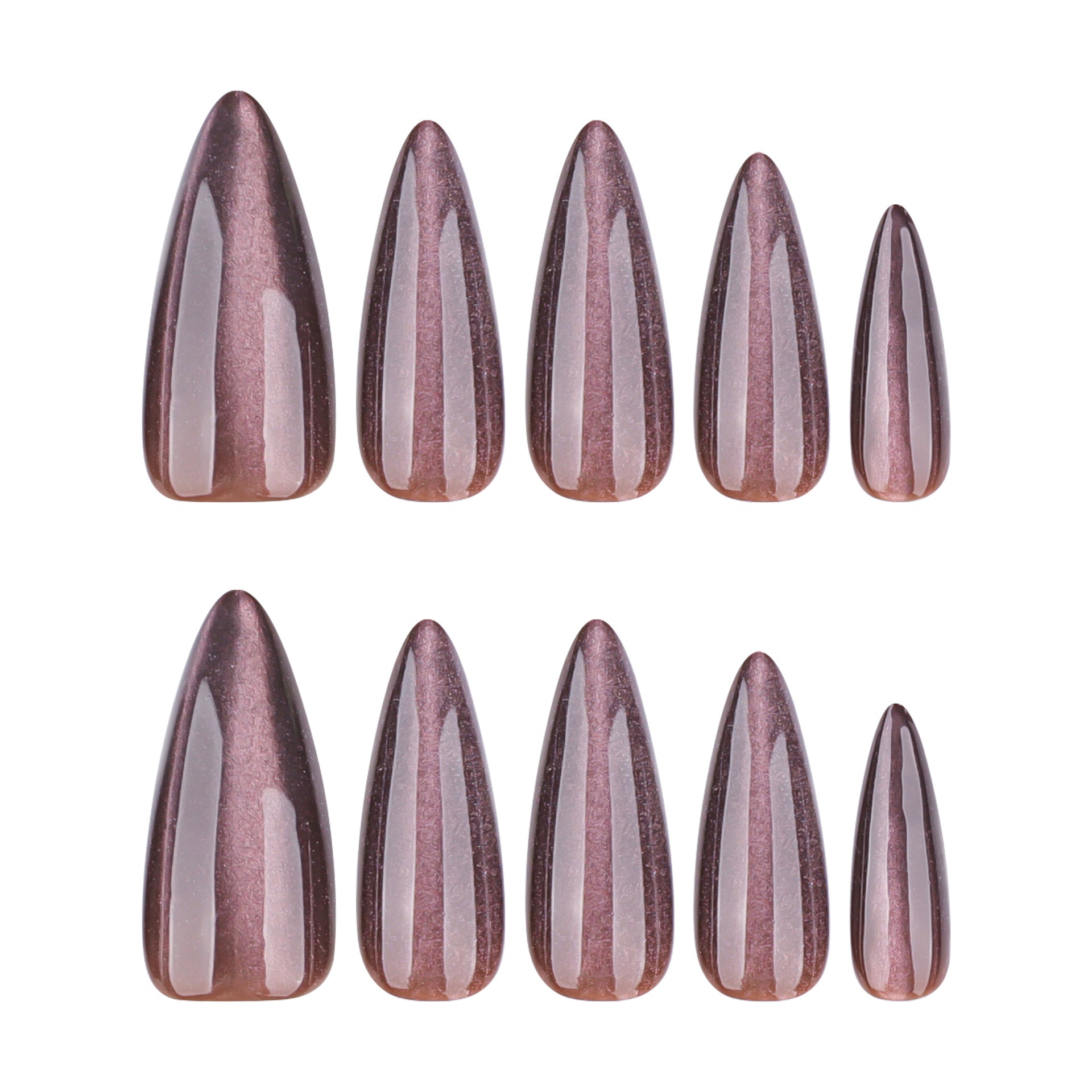 Brown solid color cat eye glitter press-on nails - medium length almond shape