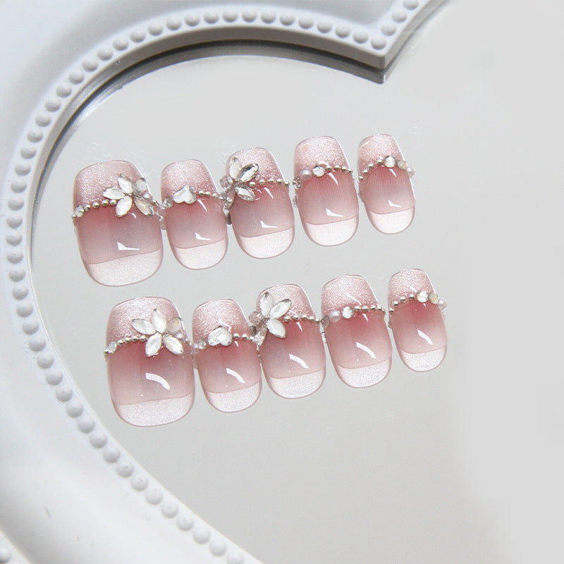 Nail Tips  prefabricated nail, press on nails, sweet smudging, light-chasing cat eye, fake nails, short T nail art patch, diamond｜365nails