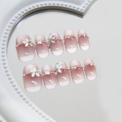 Nail Tips  prefabricated nail, press on nails, sweet smudging, light-chasing cat eye, fake nails, short T nail art patch, diamond｜365nails