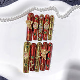 Luxury Red Gold Extra Long Coffin Press On Nails