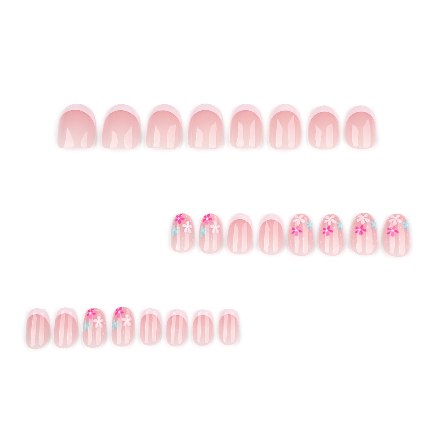 Simple French Rose Pink press on nails Color Flower Fresh Wearing False Nail Short Round Nail Art Nail Film｜365nails