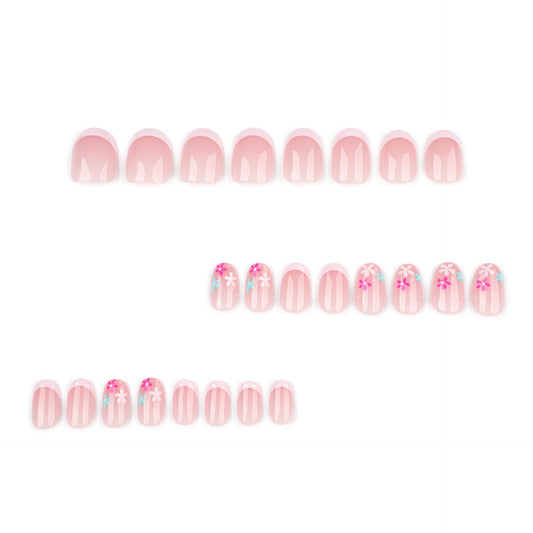 Simple French Rose Pink press on nails Color Flower Fresh Wearing False Nail Short Round Nail Art Nail Film｜365nails