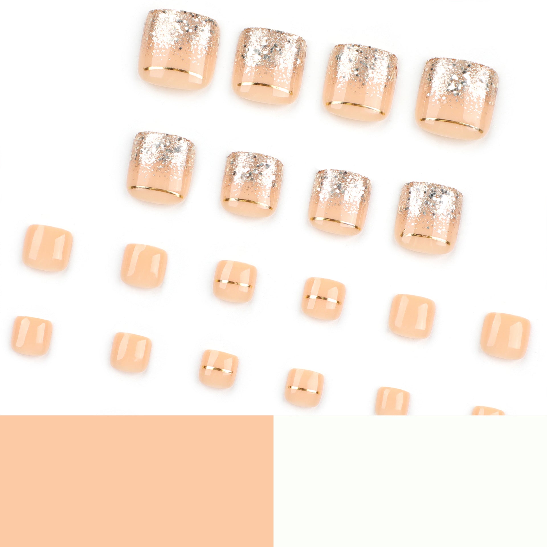 裸色足部穿戴甲｜金線與香檳亮粉漸變美甲 批發｜365nails