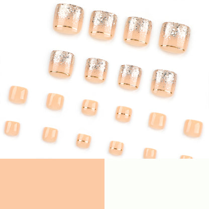 Naked foot nail piece wholesale gold line foot wear nail champagne glitter gradual change nail art toenail piece｜365nails