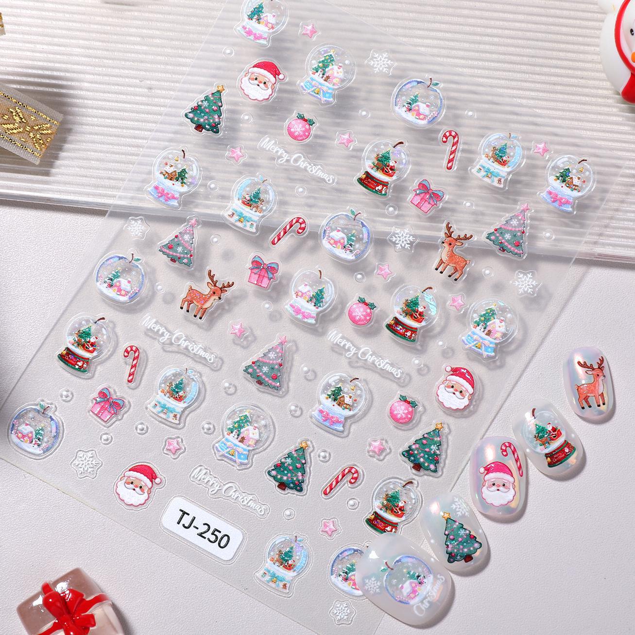 Happy Christmas Nail Art Sticker 5D Embossed Three-dimensional Snowman Christmas Bear DIY Nail Sticker Ornament TJ