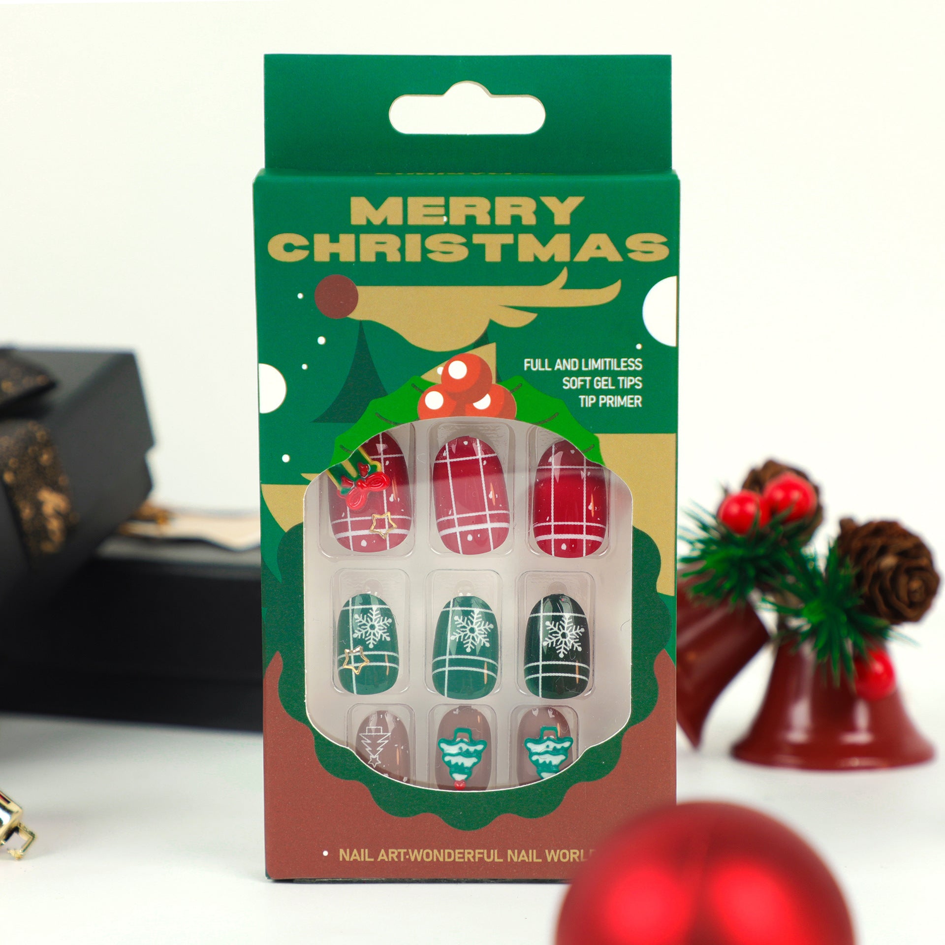 Unhas de Natal Arte Unhas Postiças Unhas de Pressão no Outono e Inverno Unhas Removíveis Arte Tabletes Unhas Adesivos Produtos Acabados Atacado｜365nails