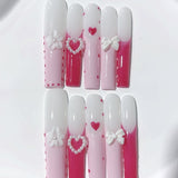 Sweet Heart Bow French Gradient Press On Nails
