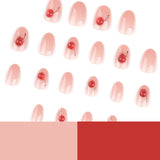 Soft Pink Glossy Nails with Red Cherry Accents