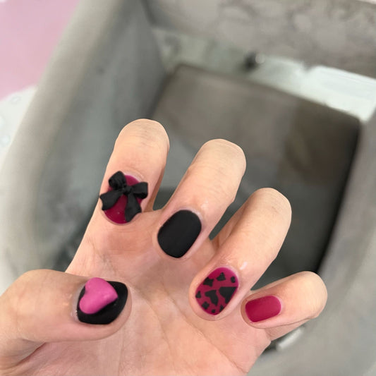 Raspberry bow cute Press on  finished fake nail   nail  removable nail piece｜365nails