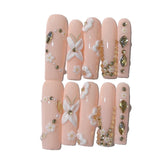 Peach Blossom Pearl Crystal Press On Nail Set