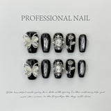 Black Silver Butterfly Gothic Elegant Press On Nails
