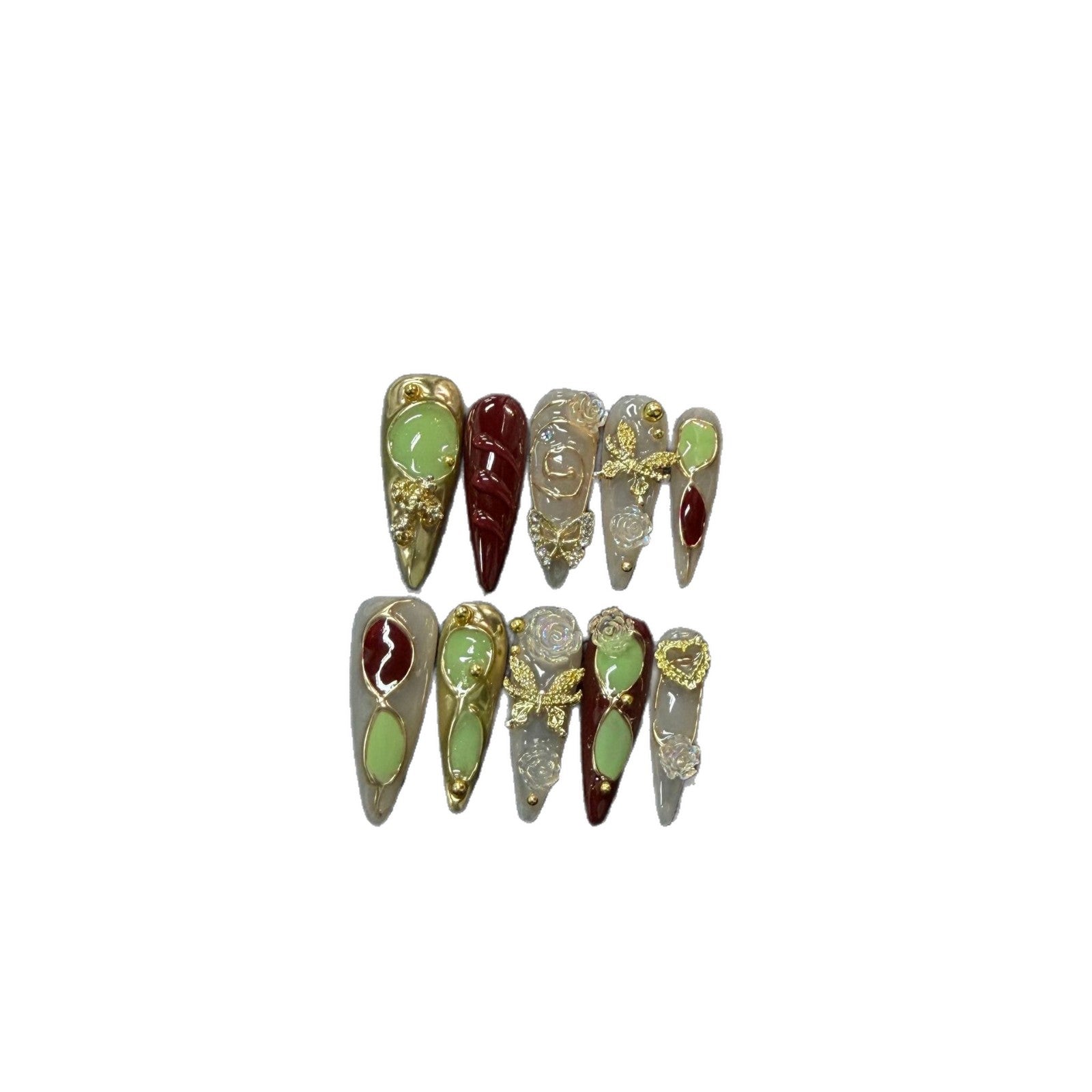 365nails: "Imperial Garden" – 3D Butterfly & Rhinestone Handmade Long Stiletto Nails