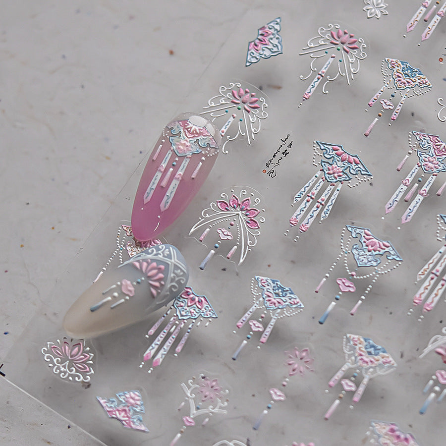 Oriental Tassel Ornament Nail Stickers – 5D Embossed Elegant Hanfu Set