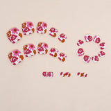 Unhas postiças de caleidoscópio retrô fosco, multicoloridas, com flores, modelos de unhas postiças, atacado, 24 peças｜365 unhas