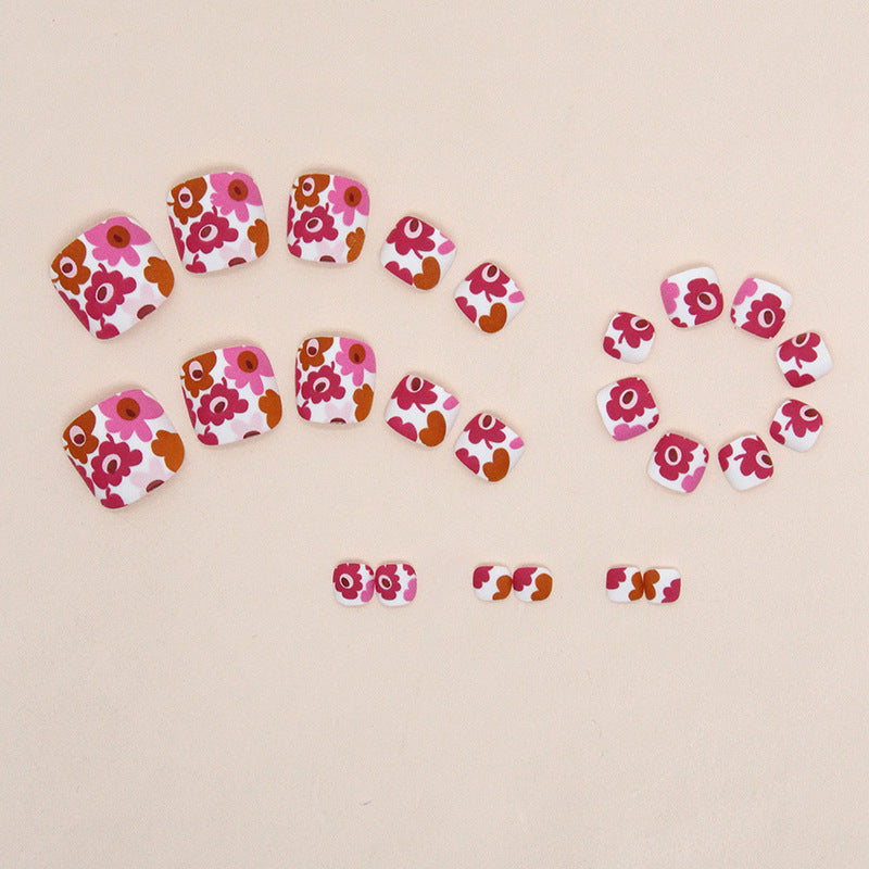 Unhas postiças de caleidoscópio retrô fosco, multicoloridas, com flores, modelos de unhas postiças, atacado, 24 peças｜365 unhas